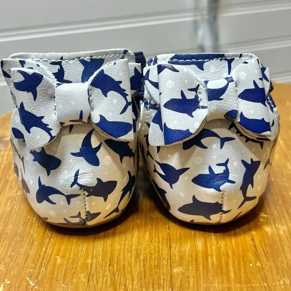 Monkey Feet Leather Ballet Flats with Back Bow & Shark Print Size 18-24 Months